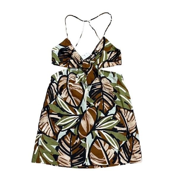 NWT Zara tropical print linen blend cut out mini dress L - Picture 4 of 15